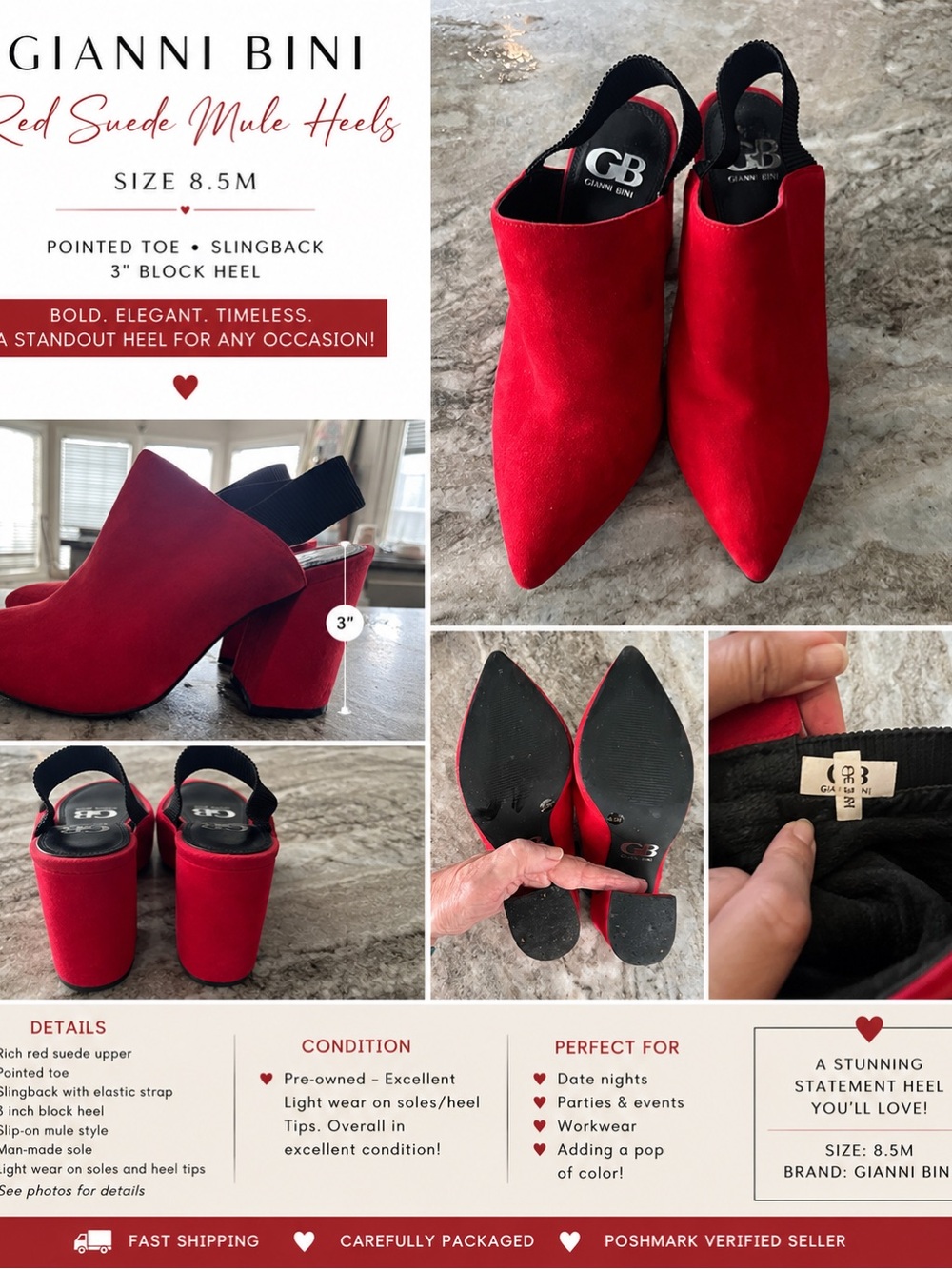 Gianni Bini Red Suede Pointed Slingback Mules - Picture 1 of 3
